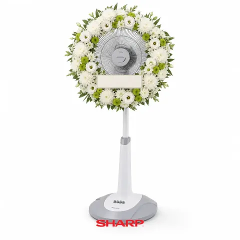 พวงหรีดพัดลม Sharp 16 นิ้ว โทนขาวเขียว