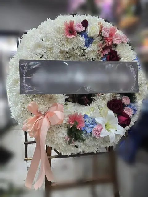 พวงหรีดลิลลี่ โทนขาวแดงพีช