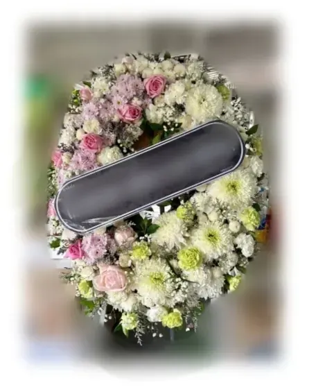 พวงหรีดกุหลาบ โทนชมพูม่วงขาว