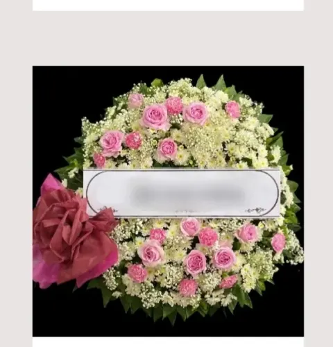 พวงหรีดกุหลาบ โทนขาวชมพู