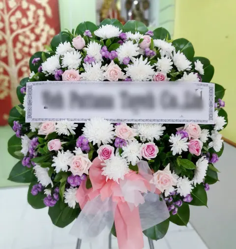 พวงหรีดกุหลาบ โทนขาวม่วงชมพู
