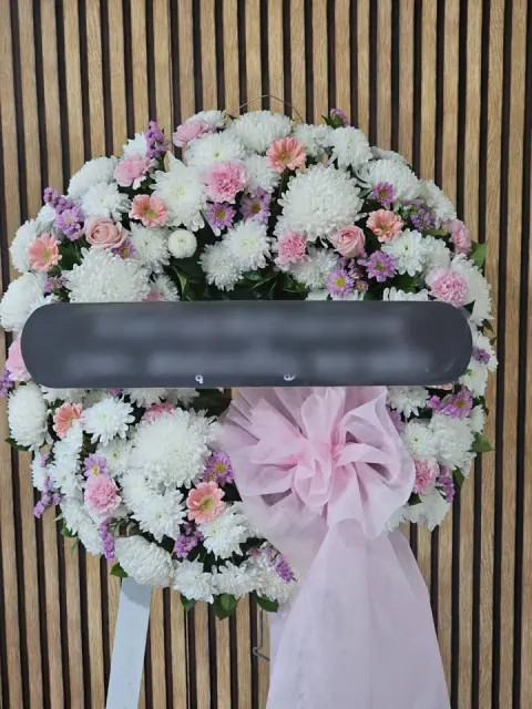 พวงหรีดกุหลาบ โทนขาวชมพูม่วง