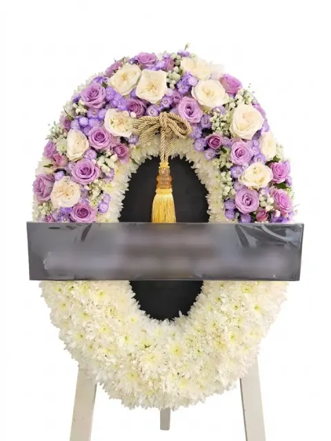พวงหรีดกุหลาบ โทนม่วงขาวชมพู