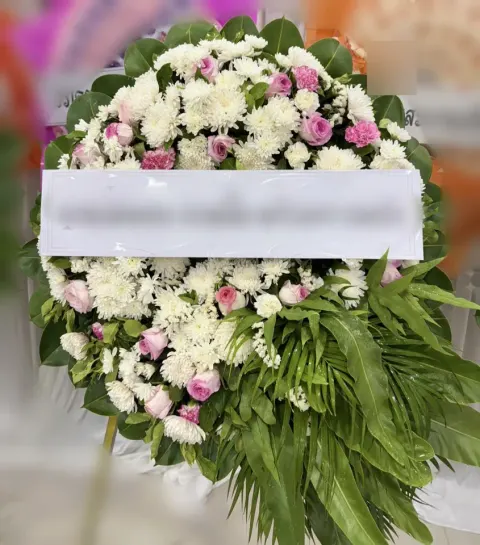 พวงหรีดกุหลาบ โทนขาวชมพู