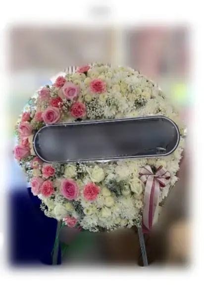 พวงหรีดกุหลาบ โทนชมพูขาว