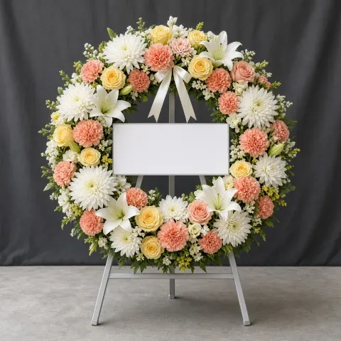 พวงหรีดกลิ่นบุปผา โทนขาวเหลือง
