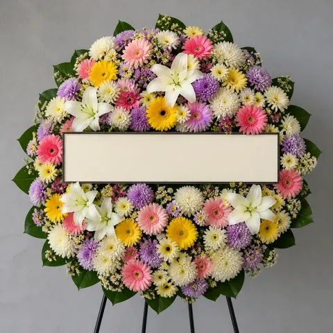พวงหรีดชุด1156 โทนขาวชมพูเหลือง