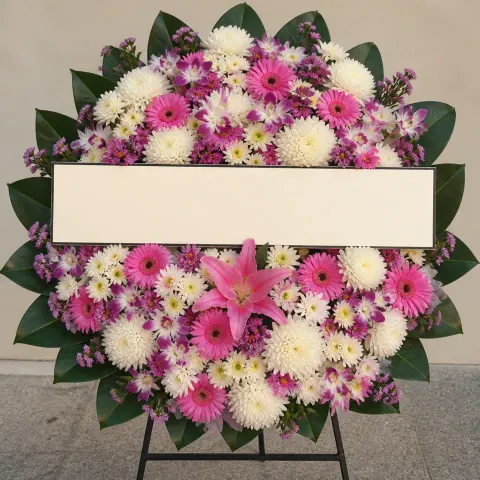 พวงหรีดชุด1175 โทนชมพูม่วง