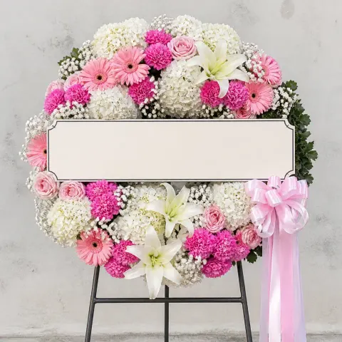 พวงหรีดชุด1204 โทนขาวชมพู