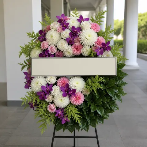 พวงหรีดชุด1419 โทนขาวม่วง