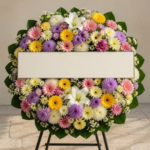 พวงหรีดชุด1469 โทนขาวชมพูเหลือง