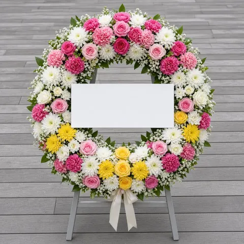 พวงหรีดชุด178 โทนชมพูขาวเหลือง