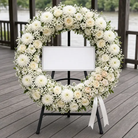 พวงหรีดชุด204 โทนขาวครีม