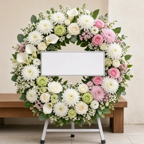 พวงหรีดชุด210 โทนขาวชมพูเขียว