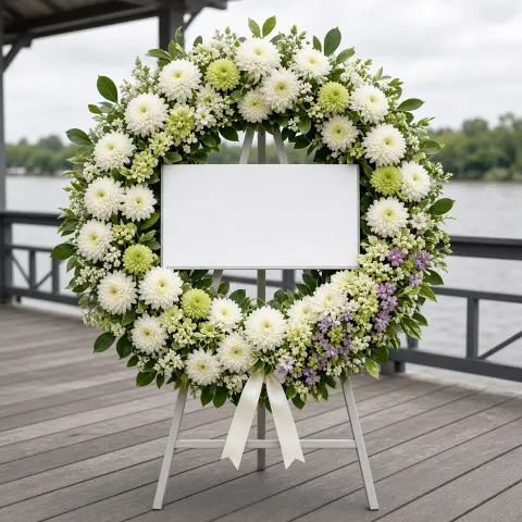พวงหรีดชุด252 โทนขาวเขียว