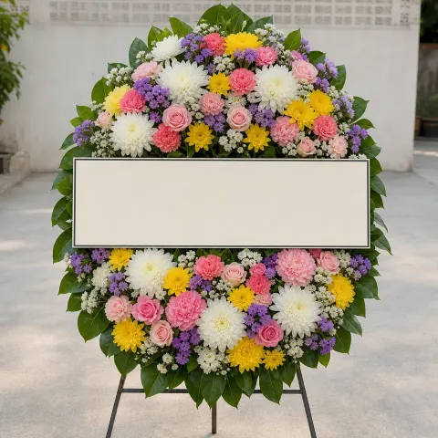 พวงหรีดชุด383 โทนขาวเหลืองชมพู