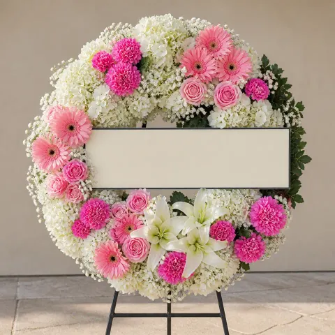 พวงหรีดชุด706 โทนขาวชมพู
