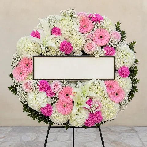 พวงหรีดชุด755 โทนขาวชมพู
