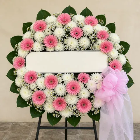 พวงหรีดชุด762 โทนขาวชมพู