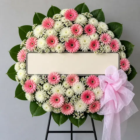 พวงหรีดชุด785 โทนขาวชมพู