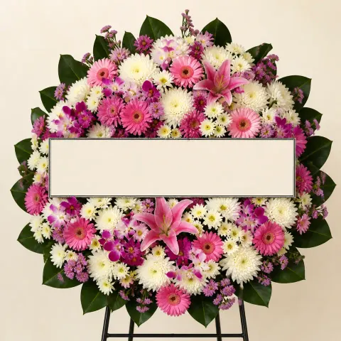 พวงหรีดชุด787 โทนชมพูม่วง