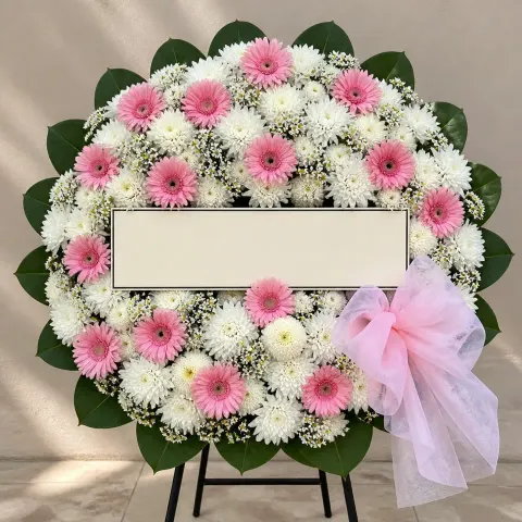 พวงหรีดชุด965 โทนขาวชมพู